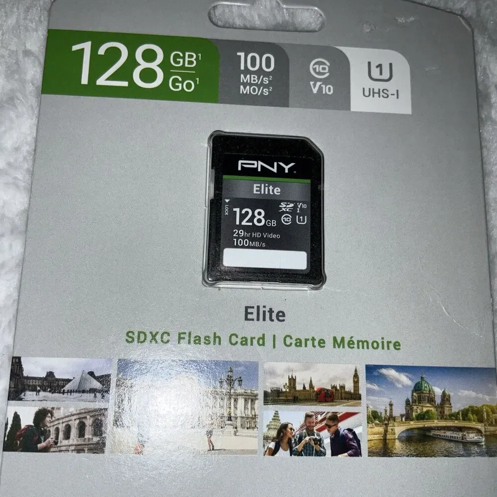 PNY 128 GB 100 MB/s,V10, UHS-I Elite SDXC Flash Card Full HD Video NEW SEALED